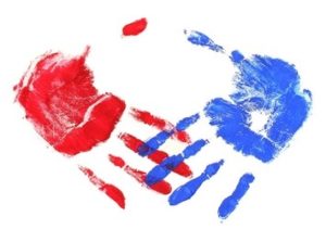 hand print red and blue